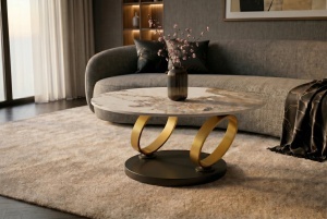 MASUTA DE CAFEA DEOSEBITA, RINGS 220CM, REALIZATA DIN CERAMICA SI METAL, CULOARE MARMURA/AURIU, INVICTA INTERIOR