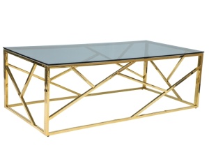 MASUTA DE CAFEA ESCADA A, 120 CM, FUMURIU/AURIU, BLAT DIN STICLA SECURIZATA SI CADRU DIN METAL, STIL MODERN