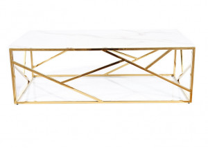 MASUTA DE CAFEA ESCADA A II, 120 CM, EFECT DE MARMURA ALBA/AURIU, BLAT DIN STICLA SECURIZATA SI CADRU DIN METAL, STIL MODERN - Img 2