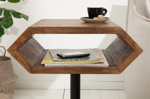 MASUTA DE CAFEA, HEXAGON, COD 38916, METAL SI LEMN MASIV, DESIGN VINTAGE - Img 2
