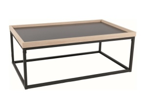 MASUTA DE CAFEA LAGOS A, 100 CM, STEJAR/NEGRU, BLAT DIN PAL LAMINAT SI CADRU DIN METAL, STIL MODERN