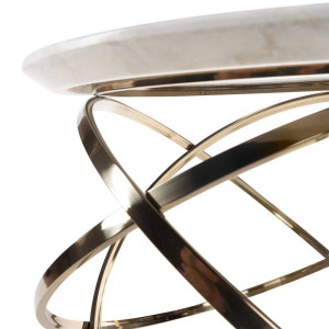 MASUTA DE CAFEA ORBIS, EFECT DE MARMURA ALBA/AURIU, 70 CM, BLAT DIN MARMURA SI PICIOARE DIN METAL, STIL MODERN - Img 3