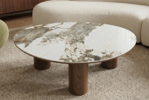 MASUTA DE CAFEA ORGANIC 130CM, REALIZATA DIN MDF SI CERAMICA, CULOARE MARMURA/NUC, INVICTA INTERIOR - Img 4