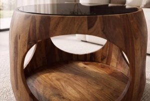 MASUTA DE CAFEA ORGANIC LOOP 60CM, REALIZATA DIN LEMN DE TRANDAFIR SI STICLA, DE CULOARE MARO, ARTIM GROUP SELECTION - Img 3