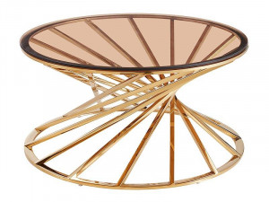 MASUTA DE CAFEA OTTAVIA A, 80 CM, CHIHLIMBAR/AURIU, BLAT DIN STICLA SECURIZATA SI CADRU DIN METAL, STIL MODERN - Img 2