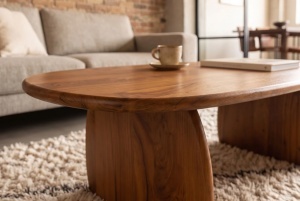 MASUTA DE CAFEA SCULPTURA 110CM, REALIZATA DIN LEMN MASIV DE SALCAM, DE CULOARE MARO - Img 2