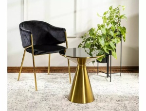 MASUTA DE CAFEA SETI, 50 CM, NEGRU/AURIU, BLAT DIN STICLA SECURIZATA SI CADRU DIN METAL, STIL MODERN - Img 1
