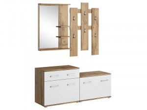 Mobilier hol P-008, stejar Wotan/alb mat, din PAL laminat si oglinda, stil modern, SIGNAL
