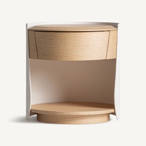 NOPTIERA MODERNA HUEZ 47CM, REALIZATA DIN LEMN, METAL SI TEXTIL, CULOARE BEJ/STEJAR, REALIZATA MANUAL - Img 2