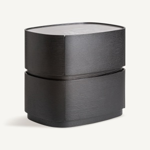 NOPTIERA MODERNA ISOLA 55CM, REALIZATA DIN LEMN, FURNIR DE NUC SI CERAMICA, CULOARE NUC/MARMURA, REALIZATA MANUAL