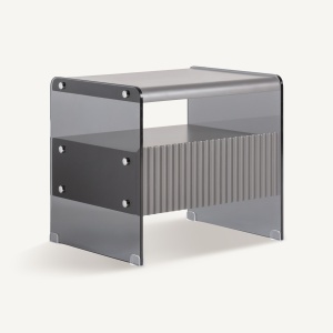 NOPTIERA MODERNA MEYLAN 50CM, REALIZATA DIN LEMN, MDF SI STICLA, CULOARE GRI FUMURIU, REALIZATA MANUAL