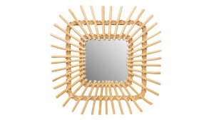 OGLINDA BAIE REA BOHO QDJ071, 45x45CM, NATURAL, DIN STICLA SI LEMN, CALITATE SUPERIOARA