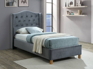 PAT DORMITOR ASPEN, 90 CM, GRI BLUVEL 14, TAPITERIE DIN CATIFEA, STIL MODERN