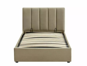PAT DORMITOR MONTREAL, CU SPATIU DE DEPOZITARE, 90 CM, BEJ BLUVEL 28, TAPITERIE DIN CATIFEA, STIL MODERN - Img 4