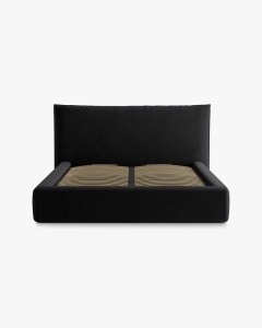 PAT KAELLE, 140X200 CM, NEGRU, CU SOMIERA RABATABILA, TAPITAT CU TAPITERIE DIN TEXTIL CATIFEA BLUVEL, MICADONI - Img 4