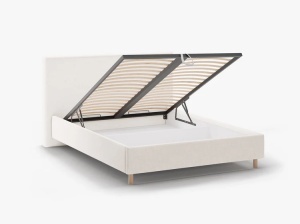 PAT TAPITAT, ELOISE, 140x200, BEJ DESCHIS, SOMIERA RABATABILA, CU TAPITERIE DIN TEXTIL STRUCTURAT MOLYBDEN, MICADONI - Img 4