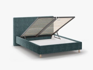 PAT TAPITAT, ELOISE, 140x200, VERDE BENZINA, SOMIERA RABATABILA, CU TAPITERIE DIN TEXTIL BOUCLE ROLF, MICADONI - Img 4