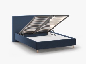 PAT TAPITAT, ELOISE, 180x200, ALBASTRU ROYAL, SOMIERA RABATABILA, CU TAPITERIE DIN TEXTIL STRUCTURAT MOLYBDEN, MICADONI - Img 4