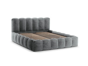 PAT TAPITAT LUPINE, 160X200, GRI PLATINAT, SOMIERA RABATABILA, CU TAPITERIE DIN TEXTIL CHENILLE LORIS, MICADONI - Img 6