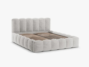 PAT TAPITAT LUPINE, 180X200, GRI DESCHIS, SOMIERA RABATABILA, CU TAPITERIE DIN TEXTIL CHENILLE PERFECT ARMONY, MICADONI - Img 2