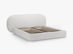 PAT TAPITAT, OVALO, 140x200, GRI DESCHIS, SOMIERA RABATABILA, CU TAPITERIE DIN TEXTIL BOUCLE BALOO, MICADONI - Img 3