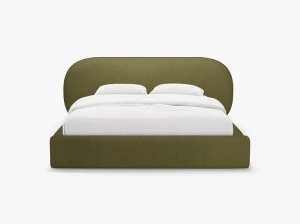 PAT TAPITAT, OVALO, 140x200, VERDE MASLINIU INCHIS, SOMIERA RABATABILA, CU TAPITERIE DIN TEXTIL BOUCLE BALOO, MICADONI - Img 2