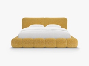 PAT TAPITAT SOLANGE, 180X200, GALBEN MUSTAR, SOMIERA RABATABILA, CU TAPITERIE DIN TEXTIL CHENILLE SILENCIO, MICADONI - Img 2