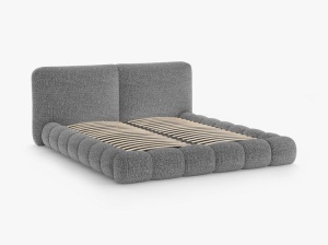 PAT TAPITAT SOLANGE, 180X200, GRI INCHIS, SOMIERA RABATABILA, CU TAPITERIE DIN TEXTIL CHENILLE SILENCIO, MICADONI - Img 3