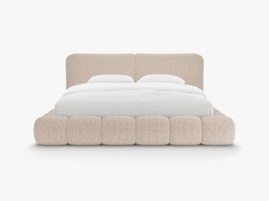 PAT TAPITAT SOLANGE, 200X200, NISIPIU, SOMIERA RABATABILA, CU TAPITERIE DIN TEXTIL CHENILLE SILENCIO, MICADONI - Img 2