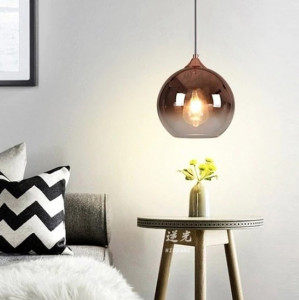 PENDUL GLASS ROSE GOLD APP313-1CP, 20x21x100 cm, ROZ AURIU SI NEGRU, DIN STICLA SI OTEL DE INALTA CALITATE, STIL MODERN, TU - Img 5