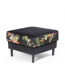 PUF CONFORTABIL MAURICE, NEGRU/PRINT, STIL MODERN, CONFECTIONAT DIN LEMN DE FAG SI CATIFEA