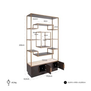 RAFT ORGANIZATOR CLAREMONT 212822, CONFECTIONAT DIN METAL, LEMN DE STEJAR, FURNIR, TRAVERTIN, CULOARE MARO, STIL MODERN - Img 7