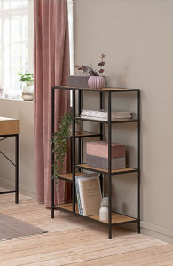 RAFT/ORGANIZATOR COSTA B, STEJAR/NEGRU MAT, DIN PLACA LAMINATA SI METAL, STIL MODERN, SIGNAL