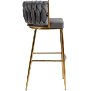 SCAUN BAR, ARTIM MEBLE, REALIZAT DIN CATIFEA SI METAL, CULOARE GRI/AURIU, STIL MODERN - Img 4