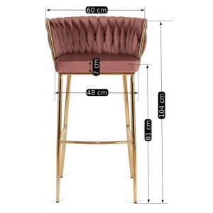 SCAUN BAR, ARTIM MEBLE, REALIZAT DIN CATIFEA SI METAL, CULOARE ROZ/AURIU, STIL MODERN - Img 6