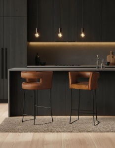 SCAUN BAR VENA 60CM, REALIZAT DIN METAL SI PIELE NATURALA, CULOARE MARO/NEGRU, GINER Y COLOMER - Img 2