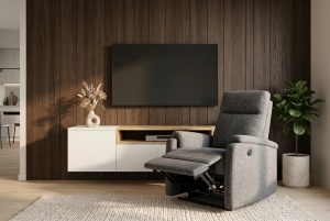 SCAUN CINEMA, HOLLYWOOD, REGLABIL ELECTRIC, REALIZAT DIN MATERIAL TEXTIL DE CULOARE GRI, INVICTA INTERIOR - Img 5