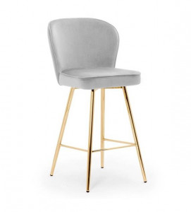 SCAUN DE BAR AINE, 60 CM, GRI/AURIU, TAPITERIE DIN CATIFEA SI PICIOARE DIN METAL, STIL MODERN