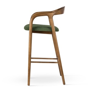 SCAUN DE BAR ALEN, VERDE/NUC, CONFECTIONAT DIN TAPITERIE DIN TEXTIL SI PICIOARE DIN LEMN, STIL MODERN - Img 3