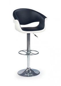 SCAUN DE BAR H46, ALB/NEGRU/CROM, TAPITERIE DIN PIELE ECOLOGICA SI PICIOR DIN METAL, STIL MODERN