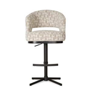 SCAUN DE BAR HAGA CROSS, CONFECTIONAT DIN METAL, SPUMA, ARCURI SI TEXTIL, BEJ/NEGRU, STIL MODERN - Img 2