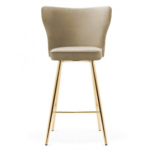 SCAUN DE BAR MODENA 60, BEJ/AURIU, STIL MODERN, CONFECTIONAT DIN METAL SI CATIFEA