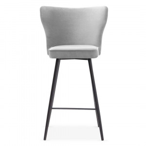 SCAUN DE BAR MODENA, 70 CM, GRI/NEGRU, TAPITERIE DIN CATIFEA SI PICIOARE DIN METAL, STIL MODERN