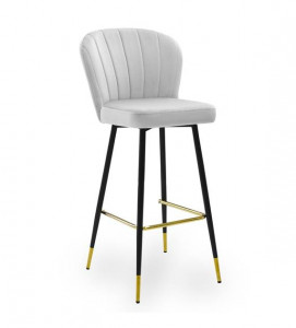 SCAUN DE BAR SHELLY, 70 CM, GRI/NEGRU/AURIU, TAPITERIE DIN CATIFEA SI PICIOARE DIN METAL, STIL MODERN