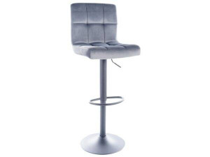 SCAUN DE BAR STIL C105, GRI BLUVEL 14/NEGRU MAT, TAPITERIE DIN CATIFEA SI PICIOARE DIN METAL, STIL MODERN