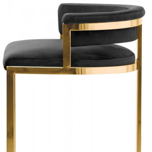 SCAUN DE BAR VEGAS, 60 CM, NEGRU/AURIU, TAPITERIE DIN CATIFEA SI PICIOARE DIN METAL, STIL MODERN - Img 4