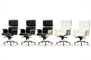 SCAUN DE BIROU DE LUX, ARTIM LOUNGE BUSINESS, REALIZAT PIELE NATURALA ITALIANA SI LEMN, CULOARE NEGRU/NUC, STIL EAMES - Img 5