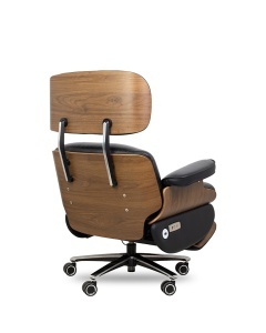 SCAUN DE BIROU LOUNGE AUTOMATIC, NEGRU, CONFECTIONAT DIN PIELE, LEMN SI METAL, STIL MODERN - Img 3
