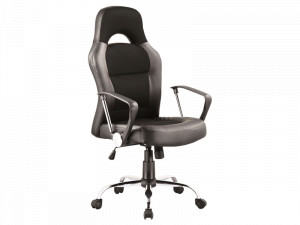 SCAUN DE BIROU PIVOTANT Q-033, NEGRU/CROM, TAPITERIE DIN PIELE ECOLOGICA SI STOFA SI PICIOR DIN METAL, STIL MODERN