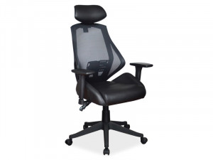 SCAUN DE BIROU PIVOTANT Q-406, NEGRU, TAPITERIE DIN PIELE ECOLOGICA SI PLASA SI PICIOR DIN METAL, STIL MODERN